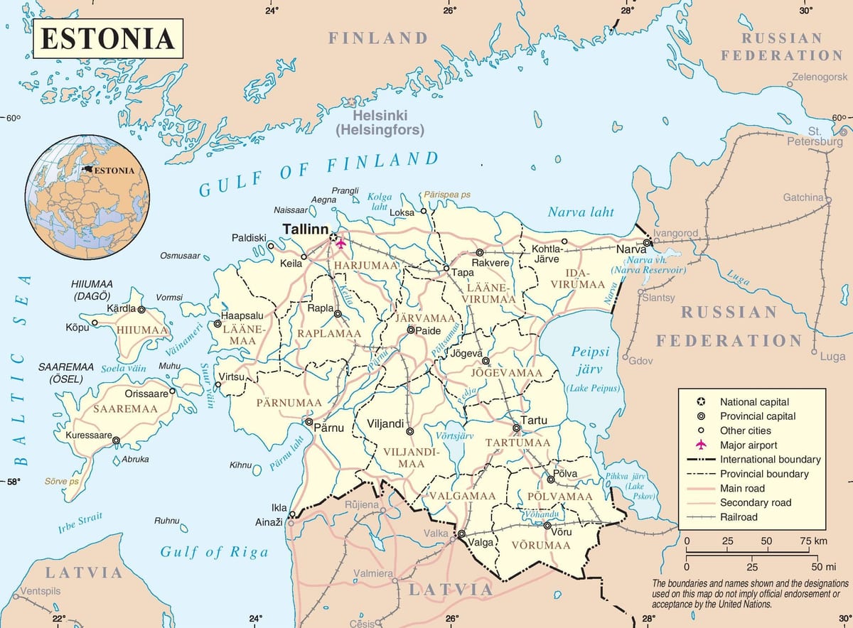 Естонија на мапи