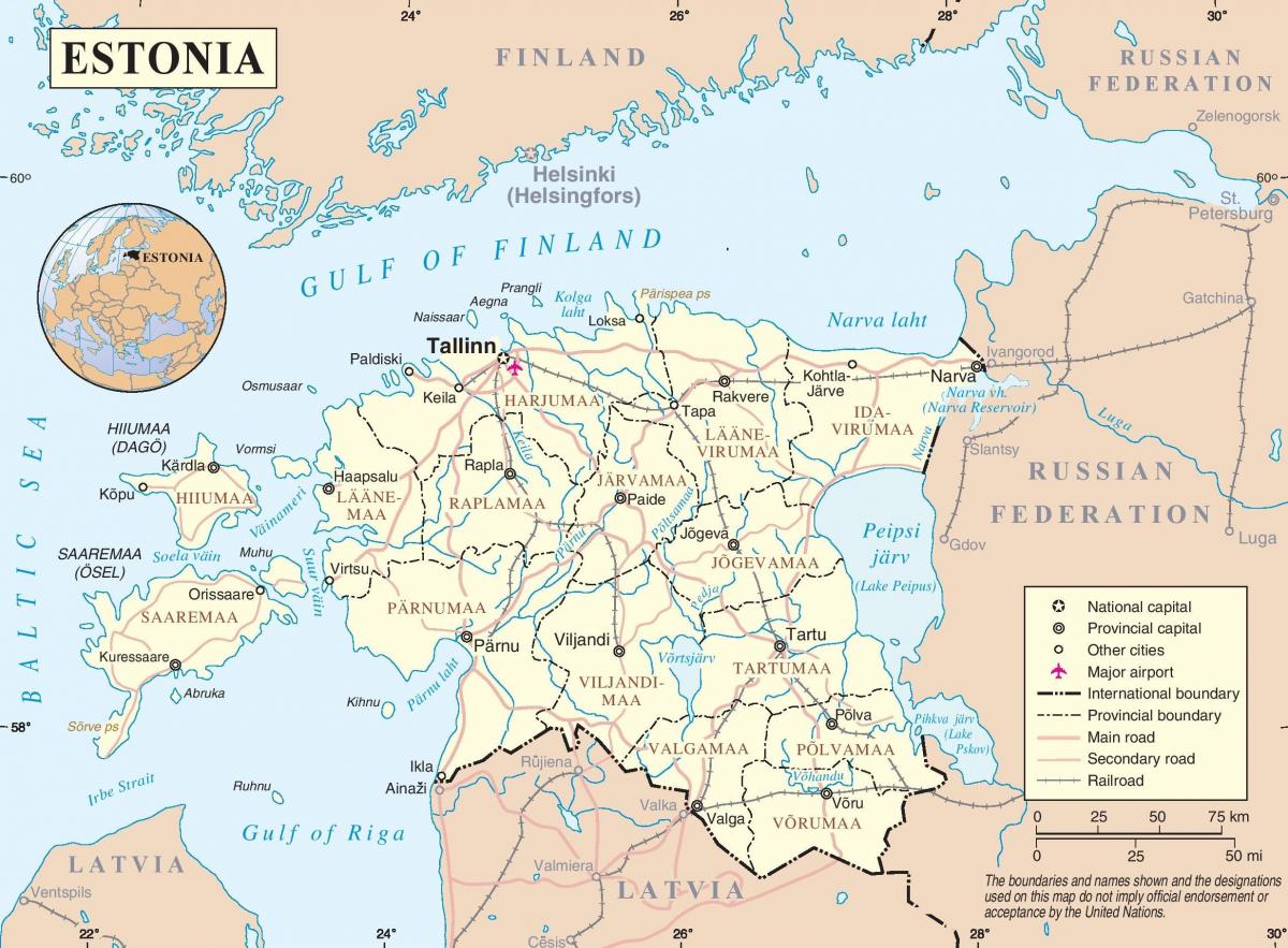 Естонија на мапи